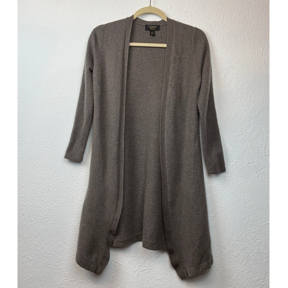 Charter Club Brown Cashmere Cardigan - S - Open Front Longline Duster Luxury